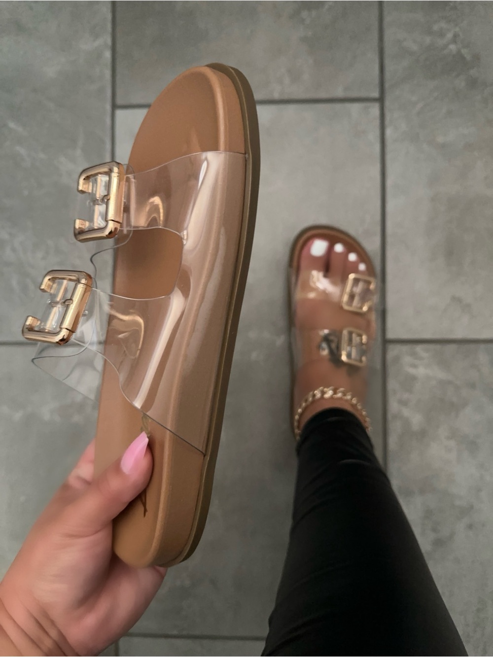 New! Clear soft PVC adjustable Double Buckle Platform Sandals | Casual Slides - Picture 3 of 6